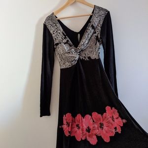 black Desigual twist knot floral dress M